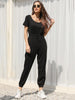 JIM & NORA Women Summer Short Sleeve Crew Neck Elastic Waist T-shirt Long Pant Jogger Jumpsuit Casual Playsuit One Piece
