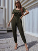 JIM & NORA Women Summer Short Sleeve Crew Neck Elastic Waist T-shirt Long Pant Jogger Jumpsuit Casual Playsuit One Piece