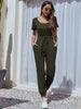 JIM & NORA Women Summer Short Sleeve Crew Neck Elastic Waist T-shirt Long Pant Jogger Jumpsuit Casual Playsuit One Piece