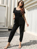 JIM & NORA Women Summer Short Sleeve Crew Neck Elastic Waist T-shirt Long Pant Jogger Jumpsuit Casual Playsuit One Piece