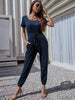 JIM & NORA Women Summer Short Sleeve Crew Neck Elastic Waist T-shirt Long Pant Jogger Jumpsuit Casual Playsuit One Piece