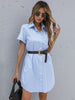 JIM & NORA Formal Women Short Sleeve Stripe Printed Turn-down Collar Buttons Mini Dresses Ladies Casual Work Vestidos