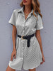 JIM & NORA Formal Women Short Sleeve Stripe Printed Turn-down Collar Buttons Mini Dresses Ladies Casual Work Vestidos