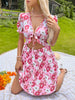 JIM & NORA Sexy Deep V Neck Floral Print Mini Dress Women Short Sleeve Casual Summer Holiday Beach Dresses Vestidos
