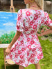 JIM & NORA Sexy Deep V Neck Floral Print Mini Dress Women Short Sleeve Casual Summer Holiday Beach Dresses Vestidos