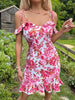JIM & NORA Ladies Sexy Spaghetti Strap Backless Floral PrintSummer Beach Mini Dress Casual Y2K Sundress Slim Vestidos