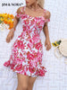JIM & NORA Ladies Sexy Spaghetti Strap Backless Floral PrintSummer Beach Mini Dress Casual Y2K Sundress Slim Vestidos