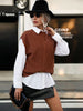JIM & NORA Casual Tops Women Short Sleeve Loose Sweater Vest Female Round Neck Soild Colour Waistcoat Autumn Spring Hot