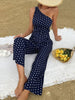 JIM & NORA One Shoulder Sleeveless Dot Printed Casual Jumpsuits Summer Wide Leg Pants Rompers Outdoor Holiday Sexy