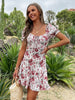 JIM & NORA Puff Short Sleeve Slash Neck Lace Up Floral Printed Mini Dress Women Casual White Flower Dresses Sundress Vestidos