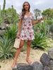 JIM & NORA Puff Short Sleeve Slash Neck Lace Up Floral Printed Mini Dress Women Casual White Flower Dresses Sundress Vestidos