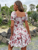 JIM & NORA Puff Short Sleeve Slash Neck Lace Up Floral Printed Mini Dress Women Casual White Flower Dresses Sundress Vestidos