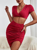 JIM & NORA Ruched Cross Halter Bodycon Sexy Dress Two Piece Set 2023 Short Sleeve Crop Top Mini Wrap Bodycon Skirt Party Suit