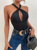 JIM & NORA Sexy Cross Halter Bodysuits Women Summer Slim Solid Color Jumpsuit Backless Sleeveless Body Tops