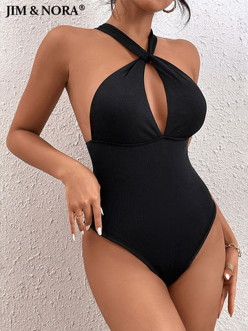 JIM & NORA Sexy Cross Halter Bodysuits Women Summer Slim Solid Color Jumpsuit Backless Sleeveless Body Tops