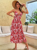 JIM & NORA Sexy Floral Red Women Elegant V Neck Long Maxi Dresses Spaghetti Strap Split Birthday Party Even Backless Dress
