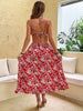 JIM & NORA Sexy Floral Red Women Elegant V Neck Long Maxi Dresses Spaghetti Strap Split Birthday Party Even Backless Dress