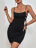 JIM & NORA Sexy Hollow Out Mini Bodycon Dress Summer Party Club Wear Women Outfits Black Spaghetti Drawstring Tank Sundress