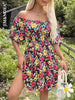 JIM & NORA Sexy Off Shoulder Summer Beach Dress Women Floral Printed Tunic Mini Dresses Casual Holiday Party Picnic Hot