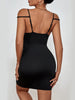 JIM & NORA Sexy Spaghetti Strap Backless Solid Bodycon Elegant Ruched Hollow Out Halter Women Dress V Neck Club Party Nightwear