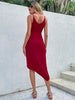 JIM & NORA Sexy Spaghetti Strap V Neck Womens Summer Tunic Midi Dress Irregular Hem Soild Colour Party Club Wear Dresses Fashion