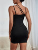 JIM & NORA Sexy Women Black Diagonal Sling Irregular Cut Out Mini Bodycon Dress 2023 Festival Party Night Strapless Outfits