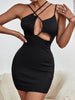 JIM & NORA Sexy Women Black Diagonal Sling Irregular Cut Out Mini Bodycon Dress 2023 Festival Party Night Strapless Outfits