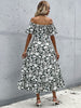 JIM & NORA Sexy Women Short Sleeve Off Shoulder Summer Holiday Beach Sundress Floral Print Split Casual Dress Elegant