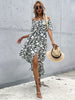 JIM & NORA Sexy Women Short Sleeve Off Shoulder Summer Holiday Beach Sundress Floral Print Split Casual Dress Elegant