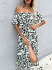 JIM & NORA Sexy Women Short Sleeve Off Shoulder Summer Holiday Beach Sundress Floral Print Split Casual Dress Elegant