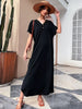 JIM & NORA Summer Casual Loose Short Sleeve V Neck Maxi Dress Women Split Beach Dress Black Long Dresses Sundress Robe
