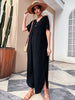 JIM & NORA Summer Casual Loose Short Sleeve V Neck Maxi Dress Women Split Beach Dress Black Long Dresses Sundress Robe
