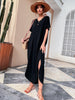 JIM & NORA Summer Casual Loose Short Sleeve V Neck Maxi Dress Women Split Beach Dress Black Long Dresses Sundress Robe
