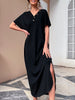 JIM & NORA Summer Casual Loose Short Sleeve V Neck Maxi Dress Women Split Beach Dress Black Long Dresses Sundress Robe