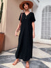 JIM & NORA Summer Casual Loose Short Sleeve V Neck Maxi Dress Women Split Beach Dress Black Long Dresses Sundress Robe