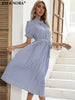 JIM & NORA Summer Formal Office Women Chiffon Polka Dot Midi Dresses Casual Mid-length Temperament Retro Dress Fashion