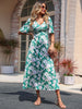 JIM & NORA Vintage Bohemian Short Sleeve V Neck Green Floral Boho Long Dresses Women Holiday Summer Dress A-line Beach Vestidos