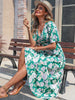 JIM & NORA Vintage Bohemian Short Sleeve V Neck Green Floral Boho Long Dresses Women Holiday Summer Dress A-line Beach Vestidos