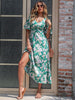 JIM & NORA Vintage Bohemian Short Sleeve V Neck Green Floral Boho Long Dresses Women Holiday Summer Dress A-line Beach Vestidos