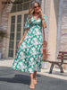 JIM & NORA Vintage Bohemian Short Sleeve V Neck Green Floral Boho Long Dresses Women Holiday Summer Dress A-line Beach Vestidos