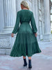 JIM & NORA Women Autumn Long Sleeve Pleated Midi Dress Soild Colour V Neck Ruffles Tunic Dresses Casual Folds Vestidos Fashion