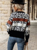 JIM & NORA Women Autumn Long Sleeve Round Neck Leopard Print Colour Stitching Loose Knit Sweater Ladies Casual Pullover Tops