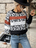 JIM & NORA Women Autumn Long Sleeve Round Neck Leopard Print Colour Stitching Loose Knit Sweater Ladies Casual Pullover Tops