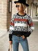 JIM & NORA Women Autumn Long Sleeve Round Neck Leopard Print Colour Stitching Loose Knit Sweater Ladies Casual Pullover Tops