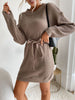 JIM & NORA Women Autumn Long Sleeve Round Neck Tunic Knit Mini Sweater Dress Soild Colour Casual Dresses Loose Pullover
