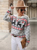 JIM & NORA Women Christmas Floral Print Long Sleeve Round Neck Knit Sweater Xmas Holiday Party Wear Casual Pullover Tops