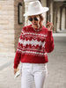 JIM & NORA Women Christmas Floral Print Long Sleeve Round Neck Knit Sweater Xmas Holiday Party Wear Casual Pullover Tops