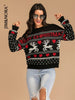 JIM & NORA Women Christmas Floral Print Long Sleeve Round Neck Knit Sweater Xmas Holiday Party Wear Casual Pullover Tops