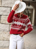 JIM & NORA Women Christmas Floral Print Long Sleeve Round Neck Knit Sweater Xmas Holiday Party Wear Casual Pullover Tops