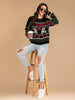 JIM & NORA Women Christmas Floral Print Long Sleeve Round Neck Knit Sweater Xmas Holiday Party Wear Casual Pullover Tops